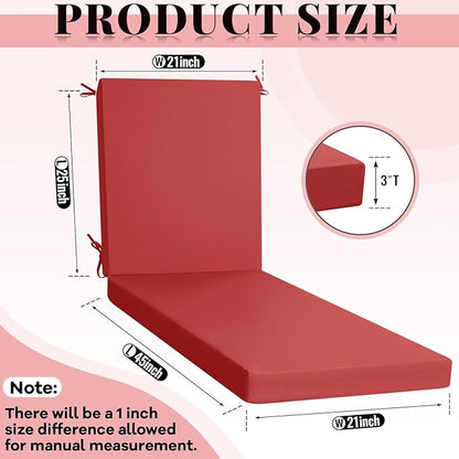 Patelai 2 Set Outdoor Chaise Lounge Cushions with Chair Covers, 70 x 21 x 3 Inch Waterproof Sun and Fade Resistant Thick Replacement Lounge Chair Cushions with Pockets for Patio Poolside (Red)