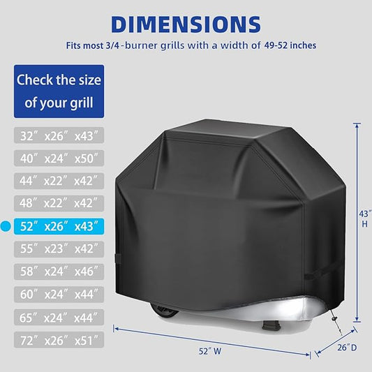 Perfect Grill Cover for Outdoor Grills Waterproof Rip-Proof Weather Resistant for Reliable Protection Griddle Cover Easy to Clean Adjustable Hem Drawstring Fade Resistant (Brown, 52)
