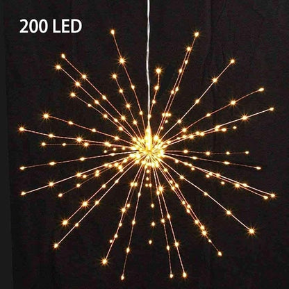 PXBNIUYA 1 Pack Starburst Sphere Lights with Remote Control,200 LED Firework Light, 8 Modes Dimmable Waterproof Hanging Fairy Light, Copper Wire Lights for Patio Parties Christmas (Solar Powered)