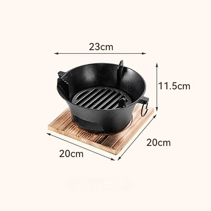 Removable Round Charcoal Barbecue Grill Hibachi Grill Portable Desk Tabletop BBQ Grill with Handle Wooden Anti-scalding Baseplate for Camping Picnics Garden Beach Party(Small)