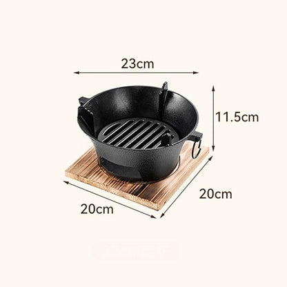 Removable Round Charcoal Barbecue Grill Hibachi Grill Portable Desk Tabletop BBQ Grill with Handle Wooden Anti-scalding Baseplate for Camping Picnics Garden Beach Party(Small)