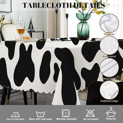 Swono Cow Table Covers 52x70 Inch Farm Cattle Cow Skin Print Black White Spots Wipeable Tablecloth Kitchen Dinning Tabletop Decoration, Table Cloth for Outdoor and Indoor Use