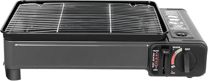 Portable Butane Stove Compact Gas-Grill Stove with Grilling Net & Storage Case, 0.25-0.3MPa Tabletop BBQ for Camping, Outdoor Cooker, Home