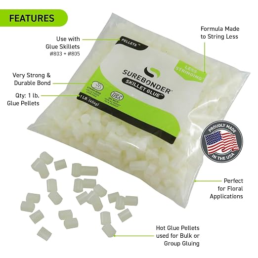 Surebonder B-2001 Less Stringing Skillet Glue Cube Pellets for Crafts and Floral Projects, 1 lb Bag, Use in Surebonder Glue Skillets, Cream Color