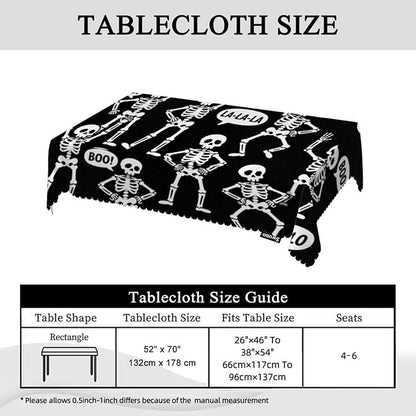 Swono Skeletons Tablecloth Funny Halloween Skulls Different Poses Decorative Table Cover for Kitchen, Party Banquet and Holiday Tablecloth, 52x70 Inch(4-6 Seats), Black