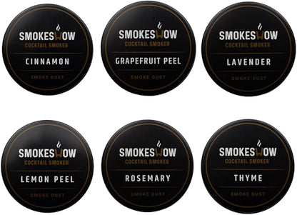 Wood Chips for Cocktail Smoker 4 oz tins. Cinnamon, Thyme, Rosemary, Lemon Peel, Grapefruit Peel and Lavender (6-Pack All Herbs & Spices)