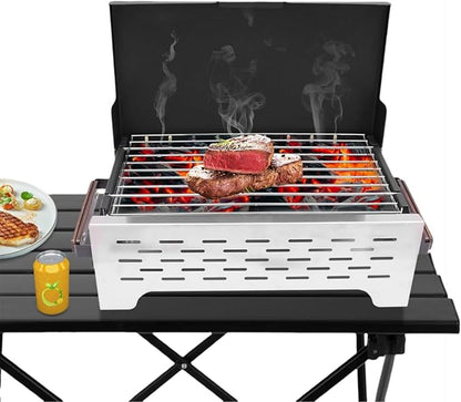 Tabletop Charcoal Grill, Portable Outdoor Camping Charcoal BBQ Grill for Camping Picnics, Backyard Garden Beach Party, Installation-free