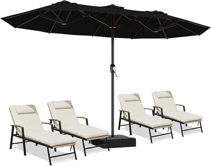 AreShark 15ft Patio Umbrella with Base, Double Sided Outdoor Umbrella with 12 Fiberglass Ribs, Large Outdoor Umbrella for Garden, Pool, Deck, Backyard & Market, Black