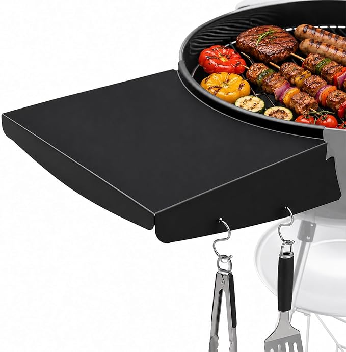 Upgraded Grill Table Shelf for Kettle Grills 22 Inch, Side Table Shelf Replaces Weber Master Touch & Original Charcoal Grill, Grill Accessories for Weber Kettle, Outdoor Steel BBQ Table Shelf