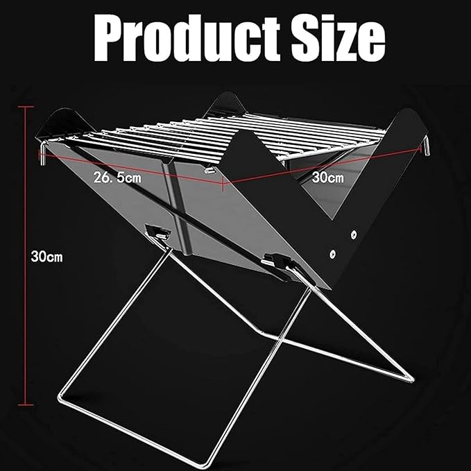 BBQ Grill Barbeque Grill Outdoor Charcoal Grill Portable Barbecue Grill Cooking Stainless Steel Folding for Camping Barbeque Grill for Camping (Black 30 * 26.5 * 30cm)