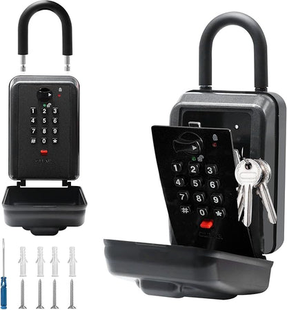 Wall & Hanging Safe Key Lock Box, 12 Digit Combination Lock Box for Keys with Resettable Code, Large Capacity & Weatherproof Outdoor Lockbox, Spare Key Safe Storage Lock Box for Home, Garage，Black