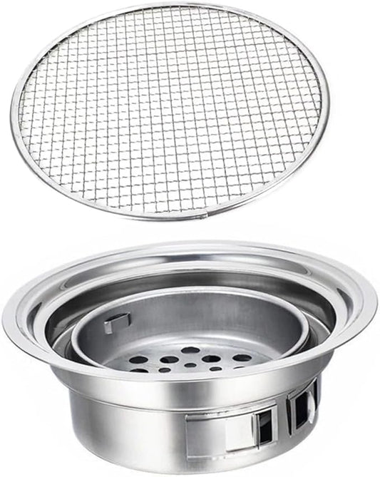 Toyvian Portable Stainless Steel Charcoal Bbq Grill Stove with Grill Rack, Small Korean Style Outdoor Barbecue Oven for Camping and Backyard Cooking
