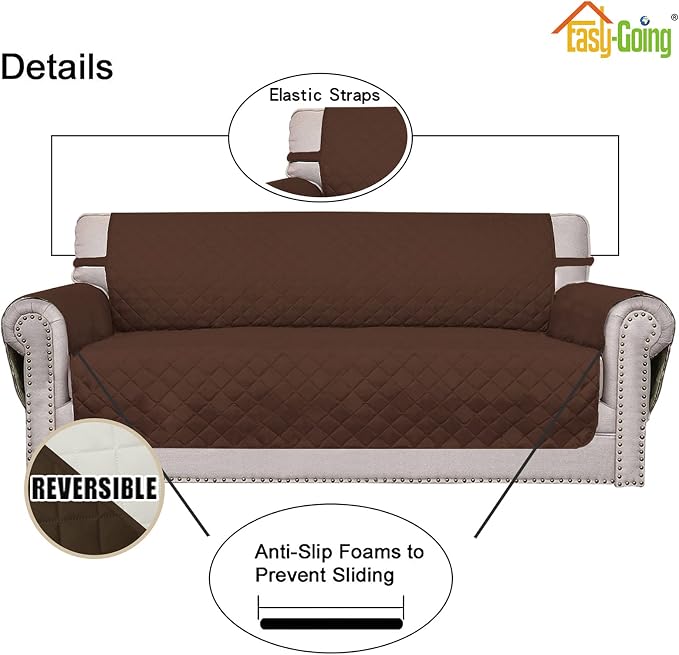 Easy-Going Reversible Couch Cover, Oversized Chair, Coffee/Ivory | Machine Washable Slipcover For Dogs, Water Resistant Furniture Mat For Living Room, Non-Slip Sofa Cover, Pet Friendly