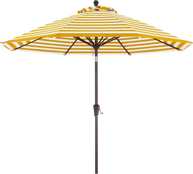 ABCCANPOY 9Ft Outdoor Patio Umbrella, Gold Stripe | Fade & UV Resistant Fabric,8 Fiberglass Ribs，Wind Vent，Crank Lift & Tilt,Outdoor Table Umbrella for Deck,Backyard,Yard