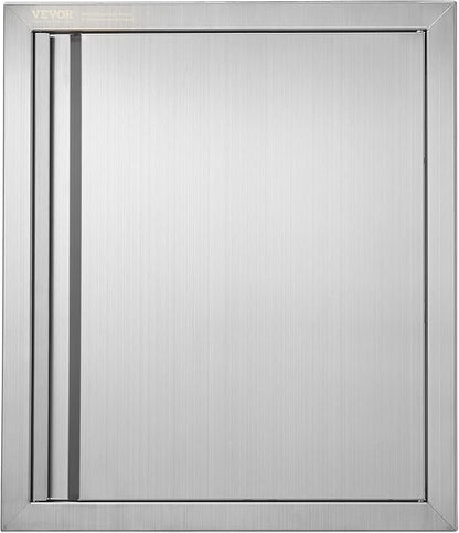 VEVOR Outdoor BBQ Kitchen Door, 18W x 21H Inch Stainless Steel Flush Mount Vertical Door with Recessed Handle, for BBQ Island, Grilling Station, Outside Cabinet