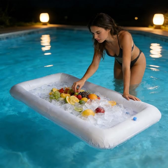 2-Pack Inflatable Serving Bar, Ice Buffet Cooler Tray for Food & Drinks | 53x25in. Fill with ice to keep food & drinks cold. For BBQ, picnic & pool parties. Inflatable buffet cooler containers.