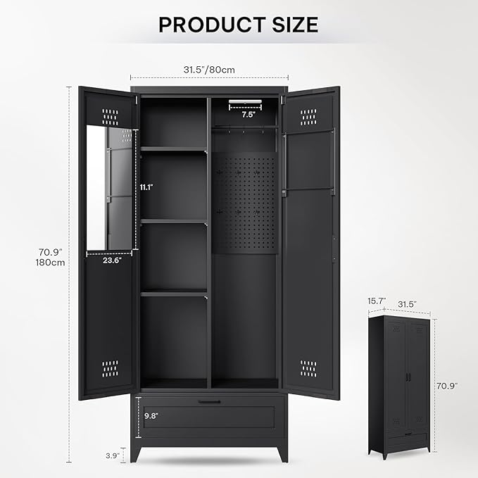 YITAHOME 71" Metal Garage Storage Cabinet with Adjustable Shelves, Black | Built-in Pegboard, Adjustable Shelves, Heavy-Duty Metal, for Garage Gym Basement Warehouse, Easy Assembly