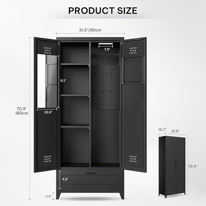 YITAHOME 71" Metal Garage Storage Cabinet with Adjustable Shelves, Black | Built-in Pegboard, Adjustable Shelves, Heavy-Duty Metal, for Garage Gym Basement Warehouse, Easy Assembly
