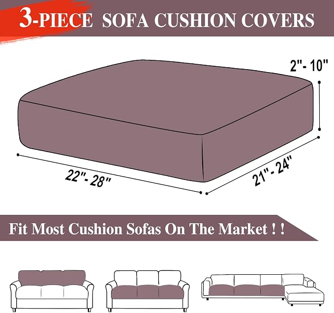 LA MEACK Couch Cushion Covers Seat Cushion Cover Stretch Couch Cover Separate Sectional Sofa Slipcovers Furniture Protector(3 Pieces for Seat or Sofa Backrest, Brown)