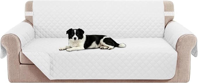 Reversible 4 Seater Sofa Cover 91 Inch Large Couch Cover Furniture Protector(Sofa XX-Large,White/White | Couch Cover Furniture Protector with Foam Sticks Elastic Straps Furniture Protector for Pets Children Dog Cat