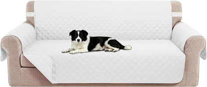 Reversible 4 Seater Sofa Cover 91 Inch Large Couch Cover Furniture Protector(Sofa XX-Large,White/White | Couch Cover Furniture Protector with Foam Sticks Elastic Straps Furniture Protector for Pets Children Dog Cat