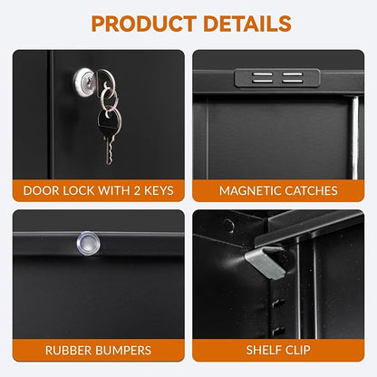 BESFUR Metal Storage Cabinet, Garage Storage Cabinet with 2 Drawers and Adjustable Shelf, Locking Short Storage Cabinet for Office Garage Home, Black Metal Cabinets(36" H x 31.5" W x 16" D)