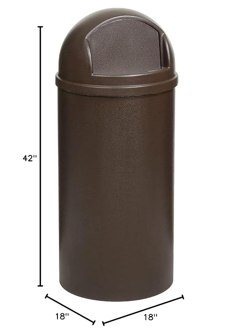 Rubbermaid Commercial Products Marshal Classic Container Round Trash Can 25 Gallons Brown Outdoor for Parks/College Campuses/Outdoor Shopping Malls
