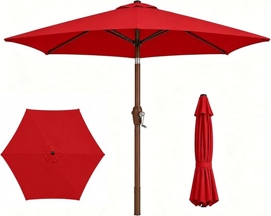 7.5ft Patio Umbrella, Outdoor Table Market Umbrella with Smooth Crank Lift, 6 Windproof Fiberglass Ribs, UPF50+ UV Protection for Deck, Pool, Garden and Backyard