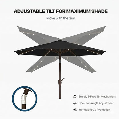 10FT Solar Patio Umbrella with Lights, Outdoor Table Market Umbrella with 32 LED Lights, 8 Sturdy Ribs, Push Button Tilt and Crank for Pool, Deck and Garden, UV-Resistant