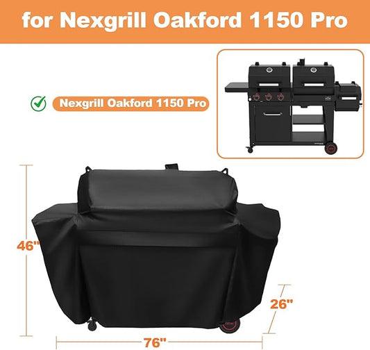 Grill Cover for Nexgrill Oakford 1150 Pro 3-Burner Propane Gas and Offset Charcoal Smoker Combo Grill, Waterproof UV Resistant Nexgrill Oakford 1150 Pro Grill 810-0072 Cover