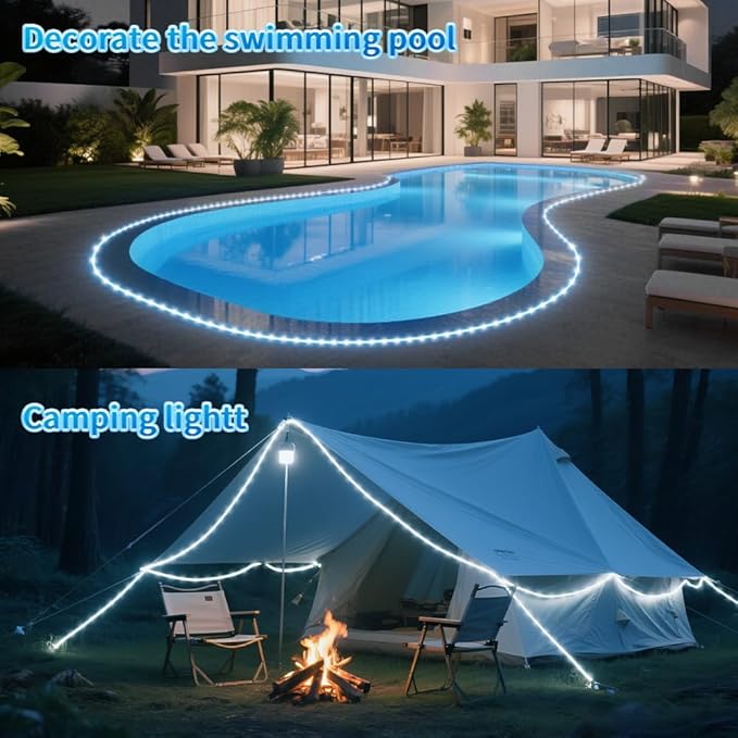 LairtPOW Solar Rope Lights, 39FT 100LEDs Outdoor Solar Strip Lights,IP65 Waterproof Outdoor Led Rope Lights with 8 Lighting Modes for Garden Yard Christmas Holiday Palm Tree Decoration (Cool White)