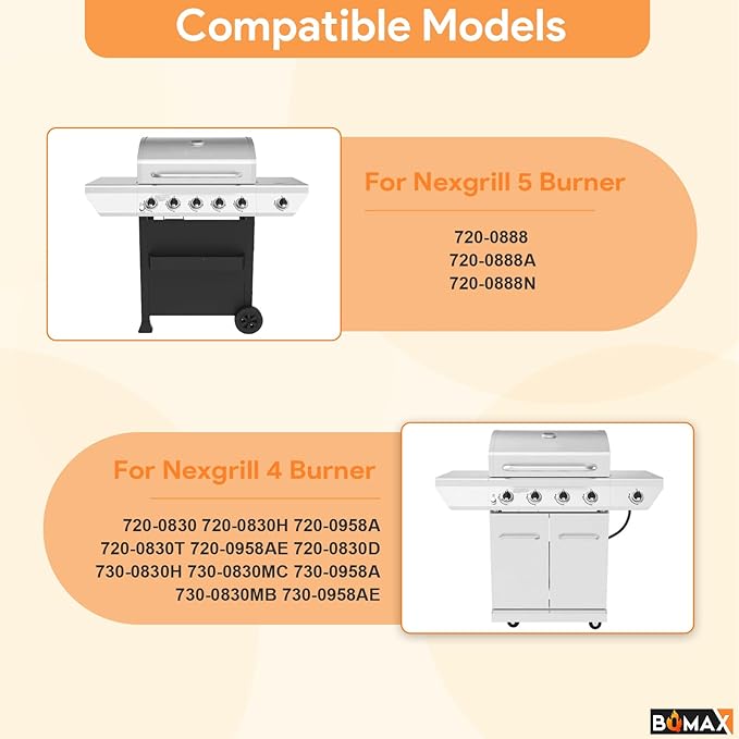BQMAX Grill Parts for Nexgrill 5 Burner Gas Grill 720-0888 720-0888A 720-0888N, Cooking Grate, Heat Plates Shield and Burner for Nexgrill 5 Burner Replacement Parts for 720-0888 Nexgrills Part