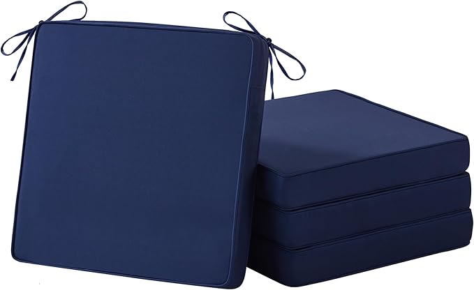 IASEAHK Patio Chair Cushions, 18.5" x 16" x 3" Outdoor Chair Cushions Set of 4, Waterproof Outdoor Cushions for Patio Furniture, Outdoors Seat Cushions with Handle and Ties, Navy Blue