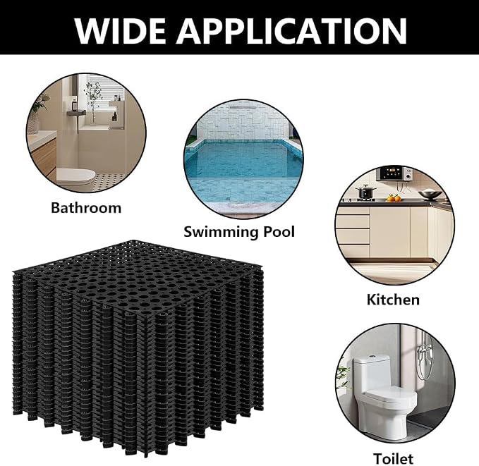 15 Pack Garage Floor Tiles, 12x12 Inch Interlocking Drainage Tiles | Non-Slip Deck Tile for Bathroom, Pool Deck, Gym, Garage, Kitchen & Wet Areas, Easy Splicing Anti-Fatigue Mat ( Black)