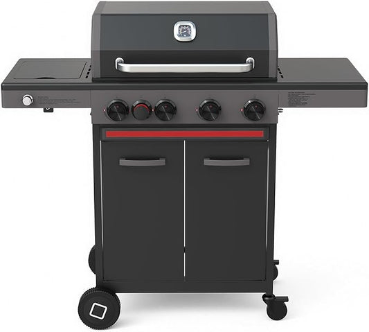 Brand-Man 4 Burner Propane Gas Grill with Infrared Side Burner, 52,000 BTU Total BBQ Grill with Porcelain-Enameled Cast Iron Diamond-Pattern Grates & Griddle for Outdoor Barbecue Grilling