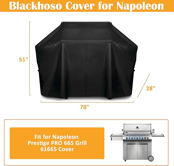 Grill Cover 61665 for Napoleon Prestige PRO 665 Grill, 600D Heavy Duty PU Material Wateproof UV Protected Cover, Velcro Closure, Adjustable Buckled Straps