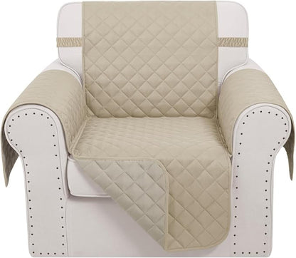 Reversible Recliner Chair Covers, 23" Chair, Sand/Beige | Chair Covers for Living Room with Elastic Straps, Water Repellent, Chair Protectors Covers for Dogs