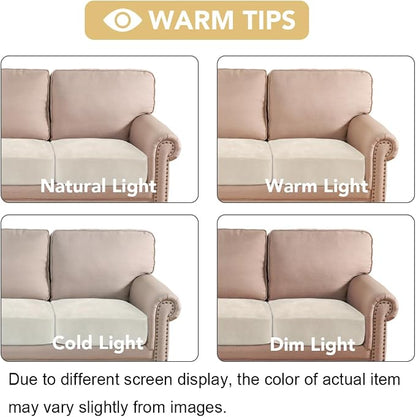 H.VERSAILTEX Velvet Stretch Couch Cushion Cover Plush Cushion Slipcover for Chair Loveseat Sofa Cushion Furniture Protector Seat Cushion Sofa Cover (2 Piece Medium Sofa Cushion Covers, Cream)