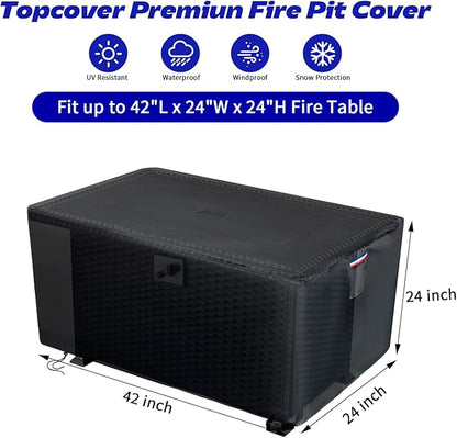 Fire Pit Cover Rectangular,600D Heavy Duty Table Cover Fits for 40-42 Inch Propane Gas Fire Pits and Outdoor Patio Furniture,Waterproof Windproof Rectangle Firepit Cover- 42"L x 24"W x 24"H
