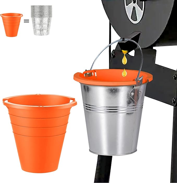 Drip Tray Grease Bucket and 2pcs Reusable siliconel Liners for Oklahoma Joe's, Traeger, Pit-Boss, Z Grill, Camp Chef, Grill Grease Bucket Fits Most Offset Smokers（Silver+Orange）