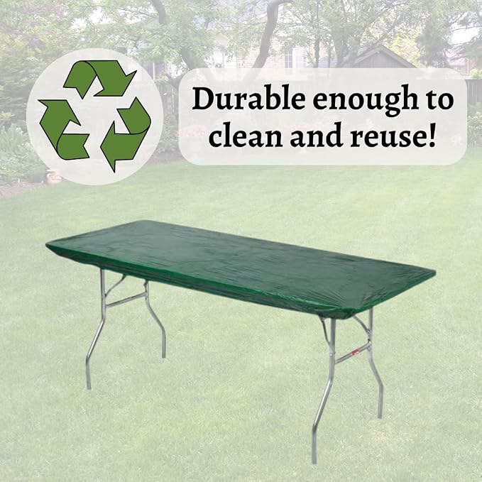 10 Pack of Rectangular Plastic Table Covers - 6' Foot or 8' Foot Options - Indoor or Outdoor Fitted Table Covers (Table NOT Included) (Hunter Green, 30" x 96" (8' ft))