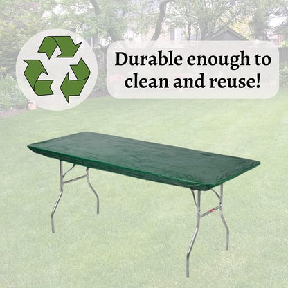 10 Pack of Rectangular Plastic Table Covers - 6' Foot or 8' Foot Options - Indoor or Outdoor Fitted Table Covers (Table NOT Included) (Hunter Green, 30" x 96" (8' ft))