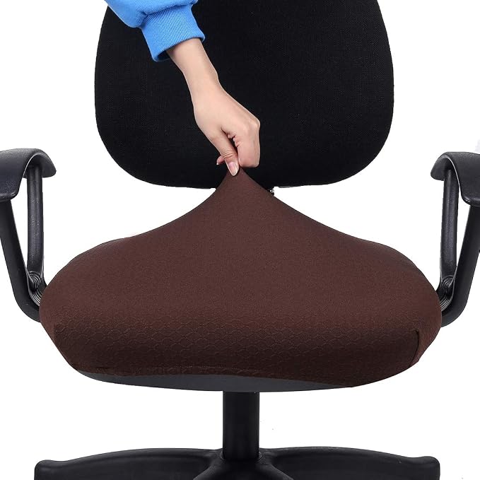 Smiry Office Computer Chair Seat Covers for Desk, Anti-dust Protector | Stretch Jacquard Removable Washable Desk Chair Seat Cushion Protectors, Chocolate