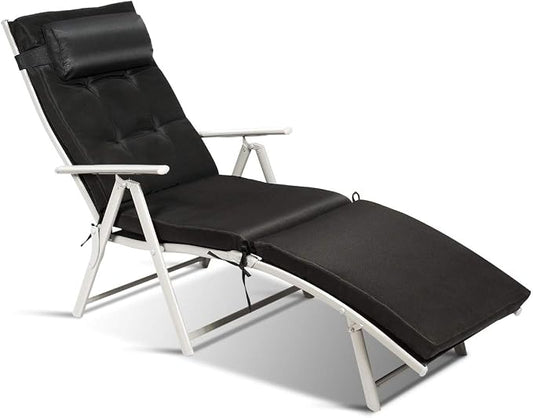 Tangkula Outdoor Folding Chaise Lounge Chair, Lightweight Recliner Chair w/ 7 Adjustable Backrest Positions, Patio Reclining Beach w/Removable Cushion & Pillow for Patio Poolside No Assembly Required