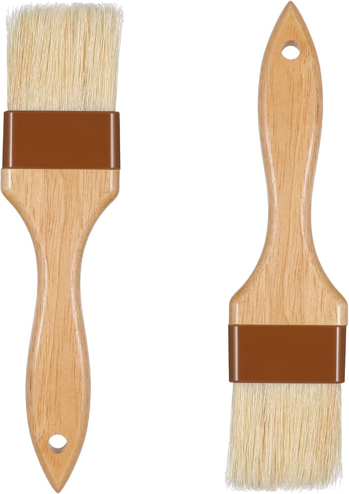 2 Pack Pastry Brushes, Natural Bristle Basting Brush for Baking Cooking, Wooden Handle Oil Brush for Butter Egg Wash Sauce Marinade for Kitchen Baking Tools