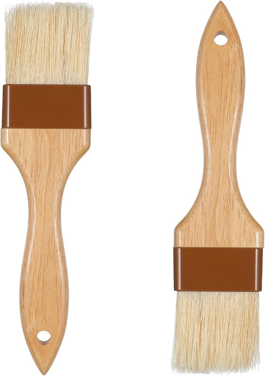 2 Pack Pastry Brushes, Natural Bristle Basting Brush for Baking Cooking, Wooden Handle Oil Brush for Butter Egg Wash Sauce Marinade for Kitchen Baking Tools