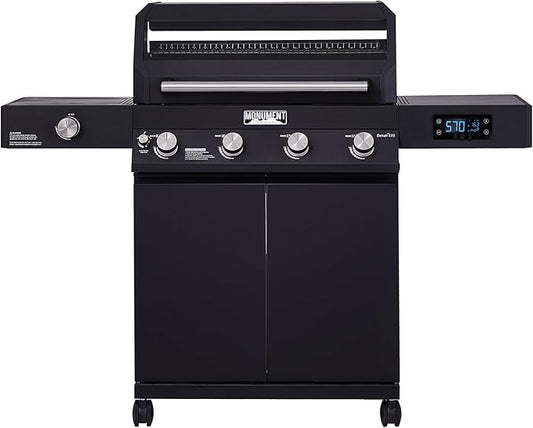 Monument Grills Denali Series, 4+1 Liquid Propane Gas Smart BBQ Grill, 4 Burners & 1 Side Burner Denali 425 with Smart Technology and Knob Controls, Black