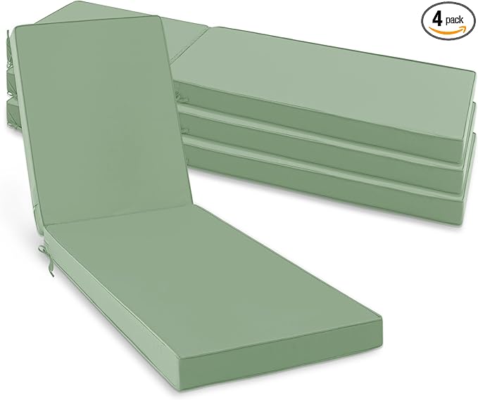 Summsun Chaise Lounge Cushions Outdoor Set of 4 - Waterproof and Fade Resistant Sun Lounger Replacement Cushions - Patio Lounger Pads with Removable Cover for Pool, Deck, 80 x 26 x 3 Inch, Sage Green