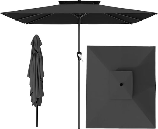 AreShark 8'x10' 2 Tiers Rectangular Patio Umbrella - Outdoor Umbrella Waterproof UV Protection, Market Table Umbrella w/Crank for Pool, Backyard, Deck(Black)