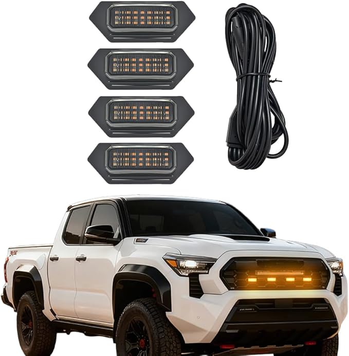 LED Grille Lights Fit for Toyota Tacoma 2024 2025 Trailhunter and TRD PRO, Amber Grille Light Strips, IP68 Waterproof Seal, Non-Destructive Installation, Off-Road Marker Light Kit, Car Accessories